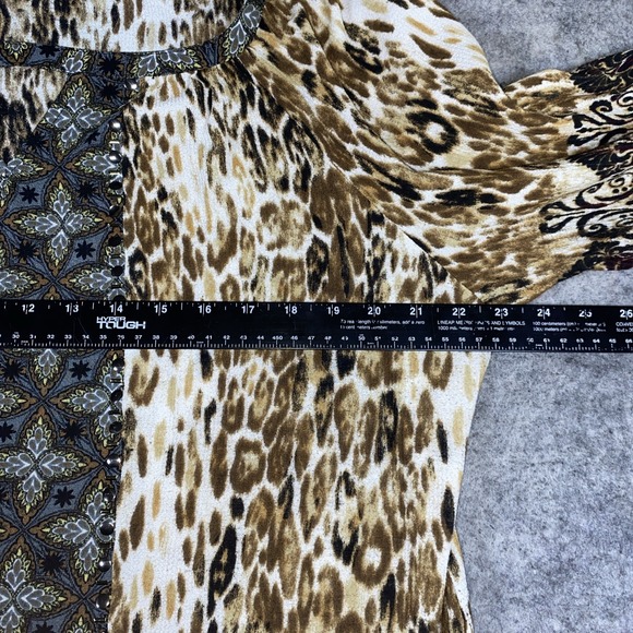 Fig and Flower Blouse Women's 2X Brown Floral Paisley Keyhole Gems Boho Peasant - Picture 8 of 9